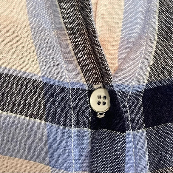 Bella Dahl plaid button down front pocket linen blend long sleeve shirt blouse S - Picture 8 of 8